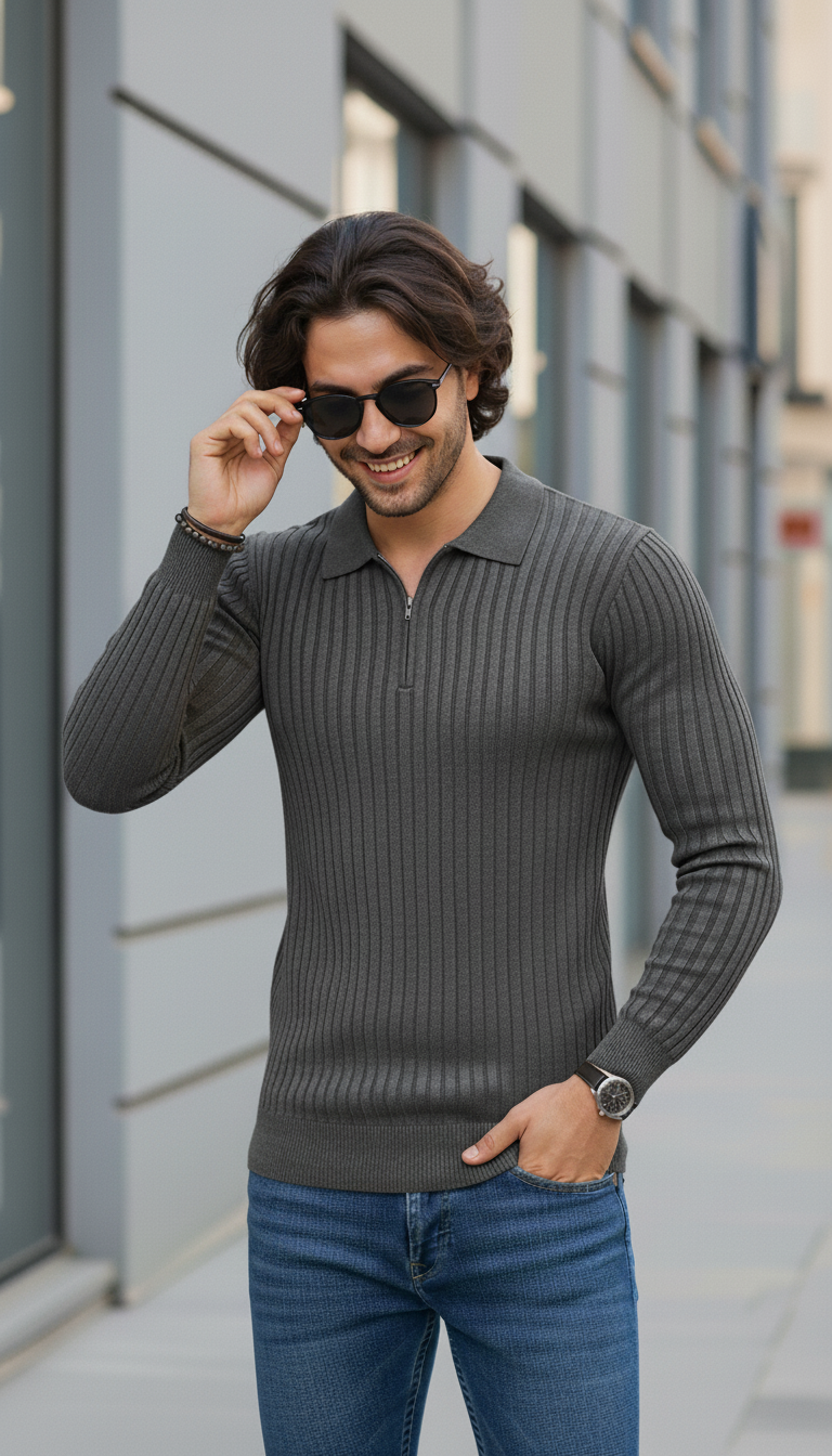 Metal Grey Zipper Full Sleeve Old Money