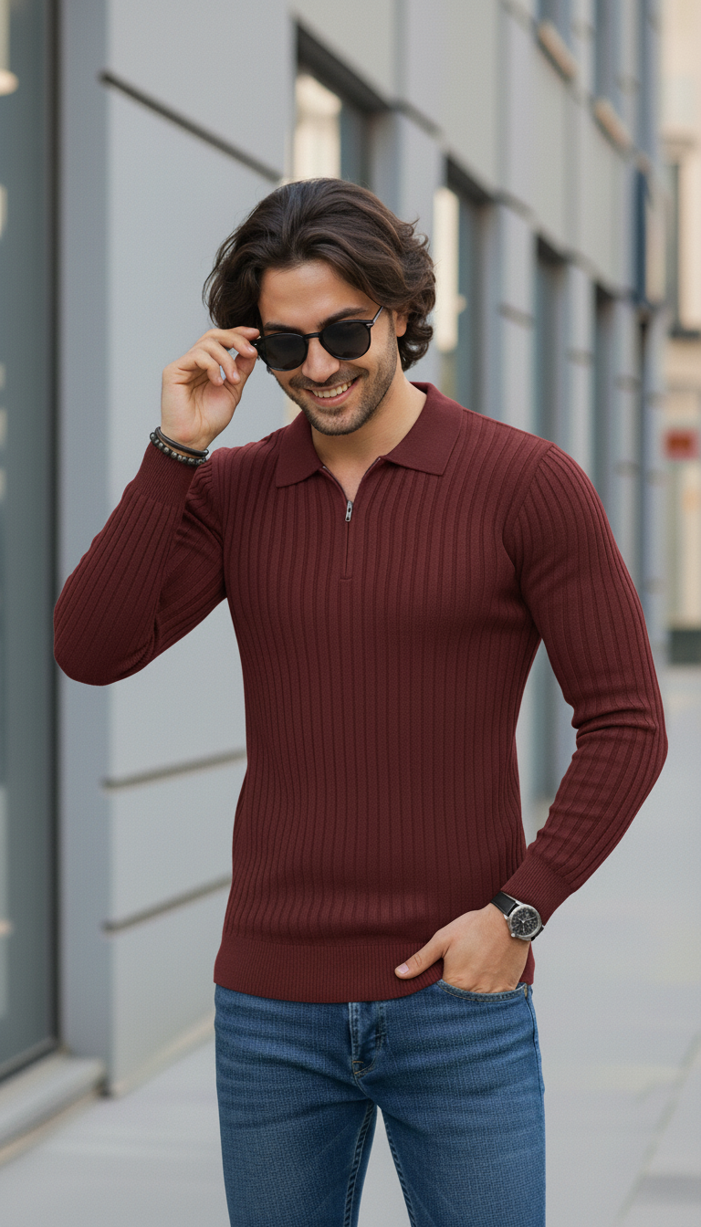Maroon Zipper Full Sleeve Old Money